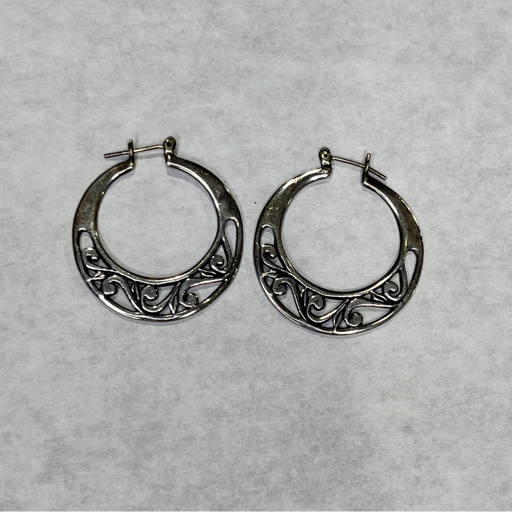 Sterling Silver Filigree Hoop Earrings